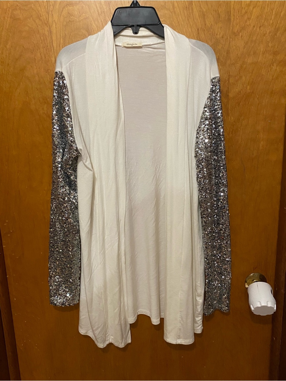12 Pm By Mon Ami Cream Cardigan with Silver Sequin Sleeves